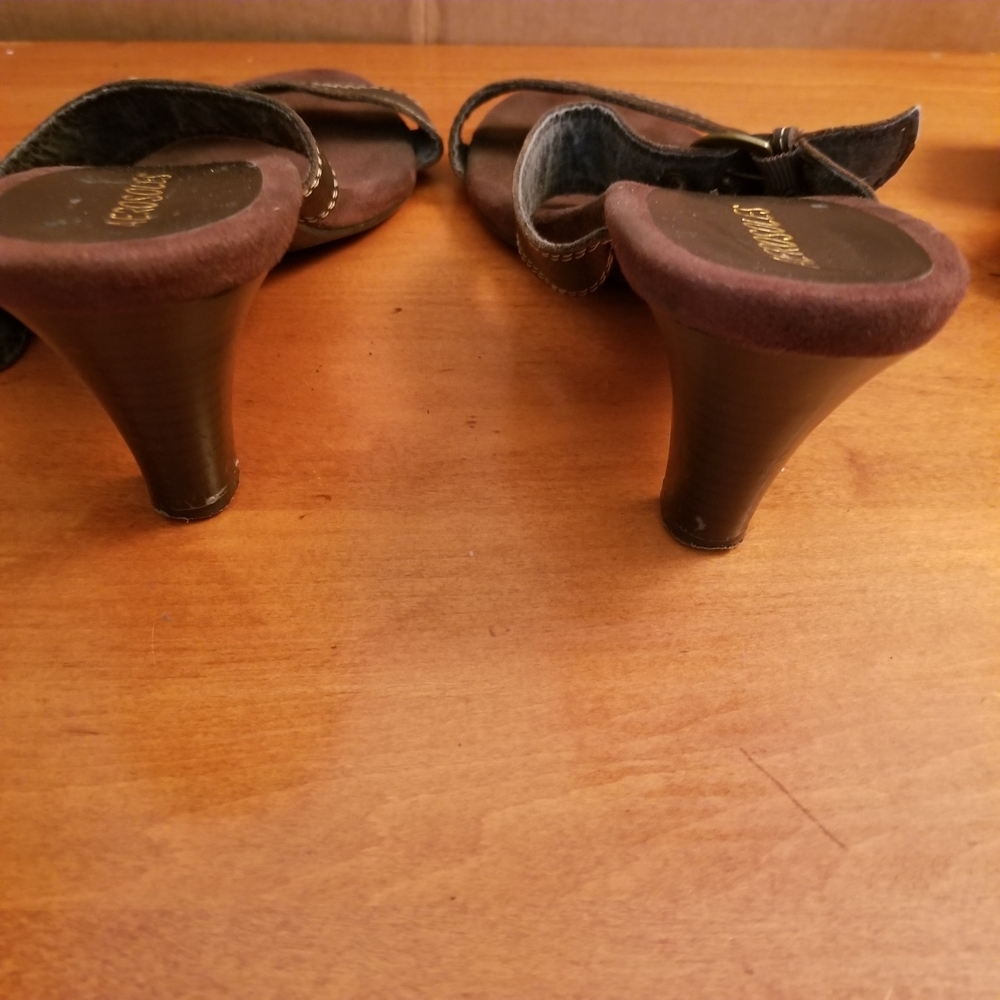 Aerosoles Powpaya Dark Brown Leather Heels Adjustable Top Strap Sz 9 - Picture 4 of 7